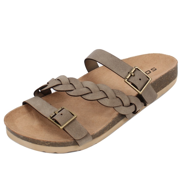GIRLS Taupe Buckle Strap Platform Slip On Sandal - Picture 2 of 4